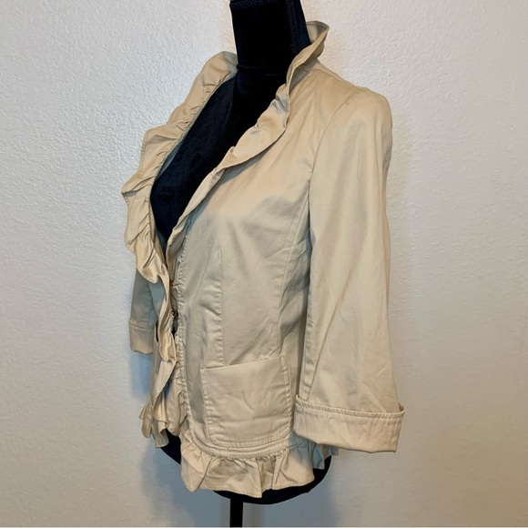 Talbots Ruffle Trim Blazer Short Waisted Tan Size 10 Petite - Picture 5 of 11